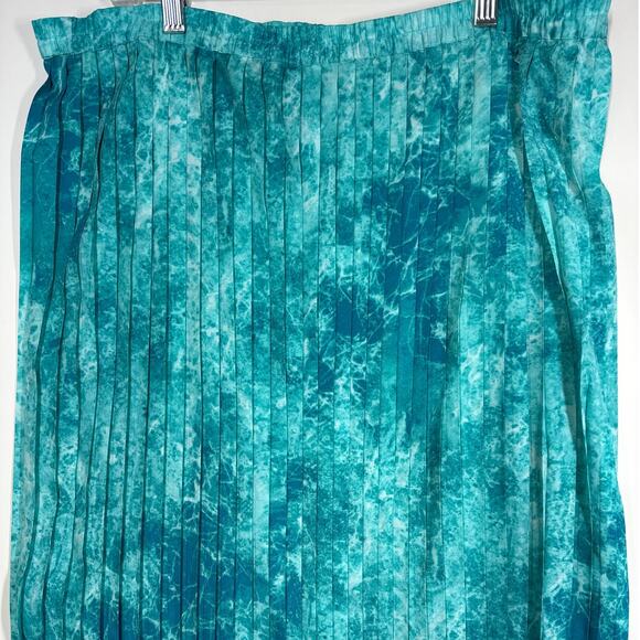 Michael Kors Turquoise Water Print Pleated Maxi Long Skirt Pull On Size L Flowy - Picture 9 of 12